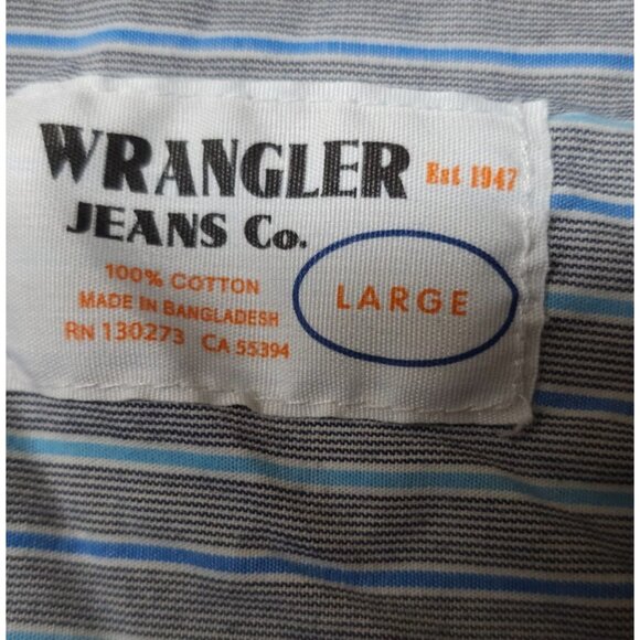 Wrangler Jean Co Mens Large Grey Blue Stripe Long Sleeve Button Up Shirt - Picture 10 of 10